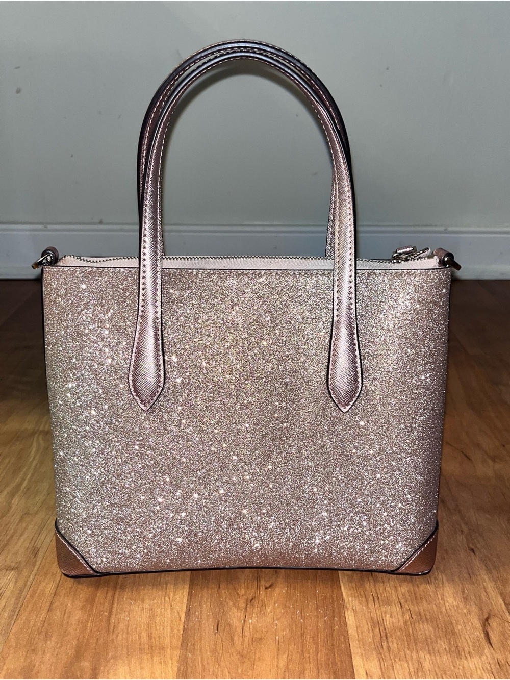 Kate Spade Rose Gold Glitter Tote with Matching Card Holder - Picture 3 of 14